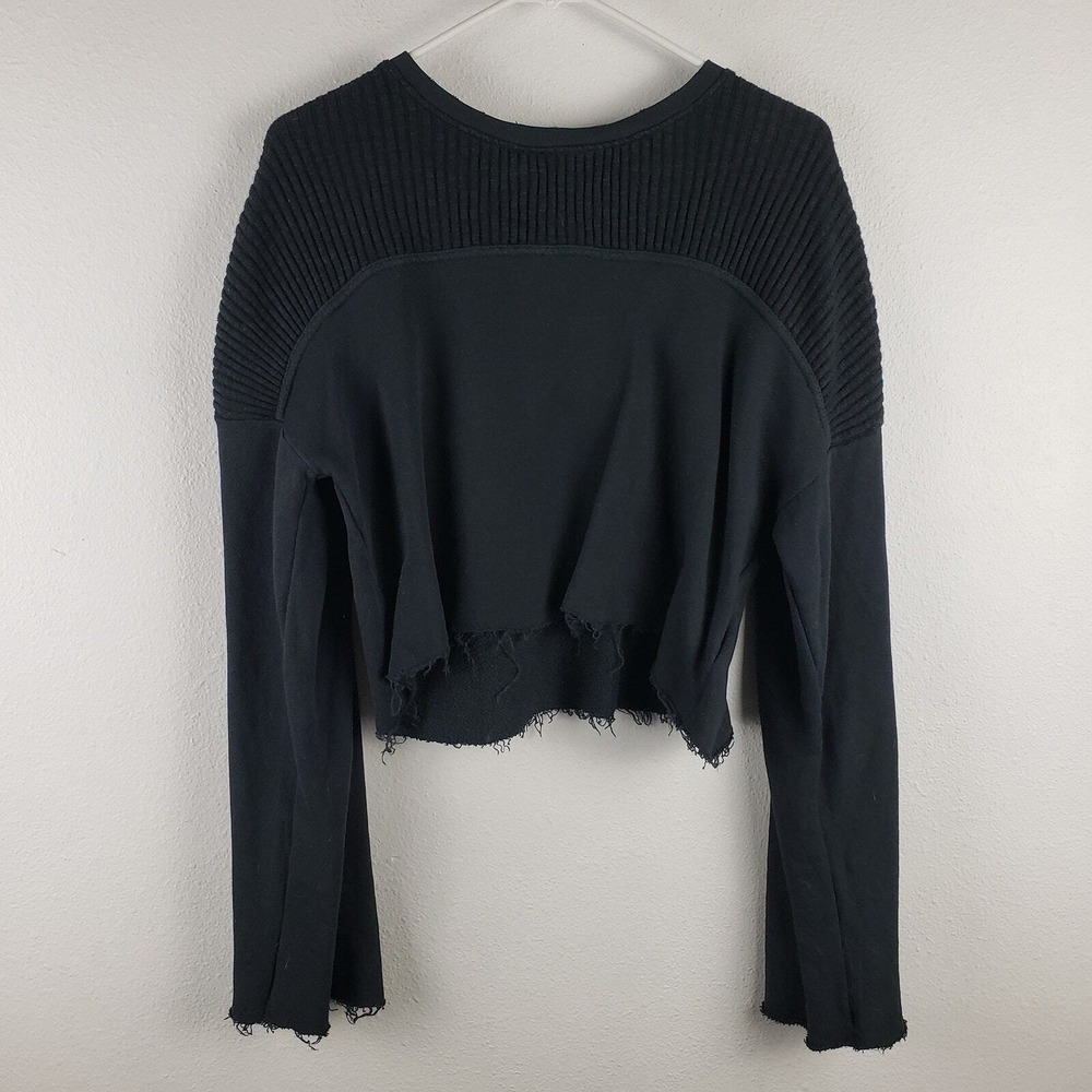 Current‎ Elliott Women's L Acture Cropped Sweater Black Distressed Frayed Grunge